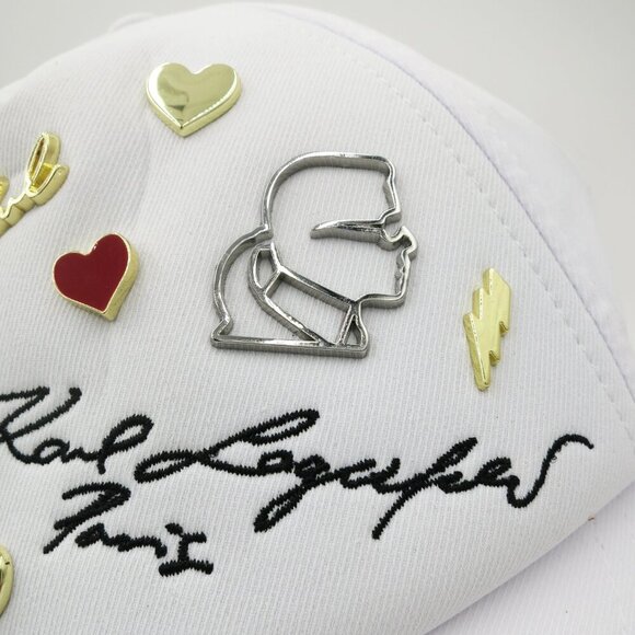 NWT Karl Lagerfeld Paris Women/Men Cate Pins Baseball Cap in White $58.00 - Picture 11 of 16